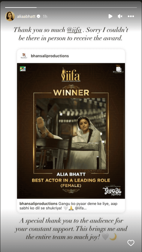 this brings me entire team so much joy alia bhatt as she wins iifa best actor award – The News Mill