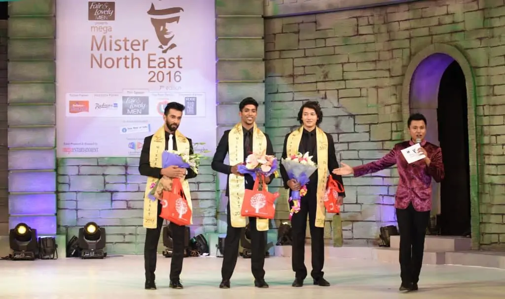 Abhijit Singha announces the winners -- Animesh Pandit (C), Sushanta Rajkumar (R) and Colin Jacob Rajan at 7th Fair & Lovely Men Mega Mister North East