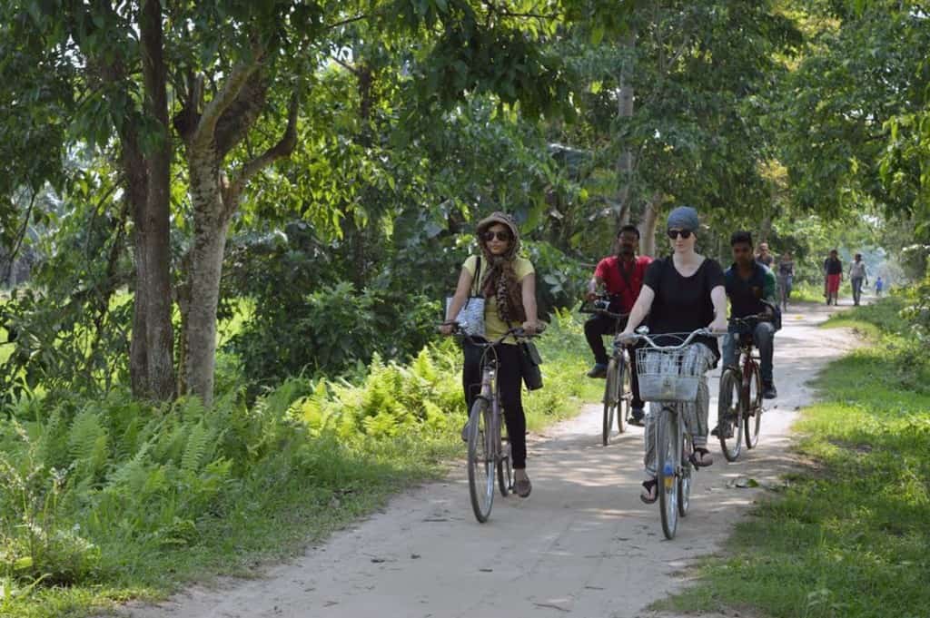 Tourists in Majuli on bicycles