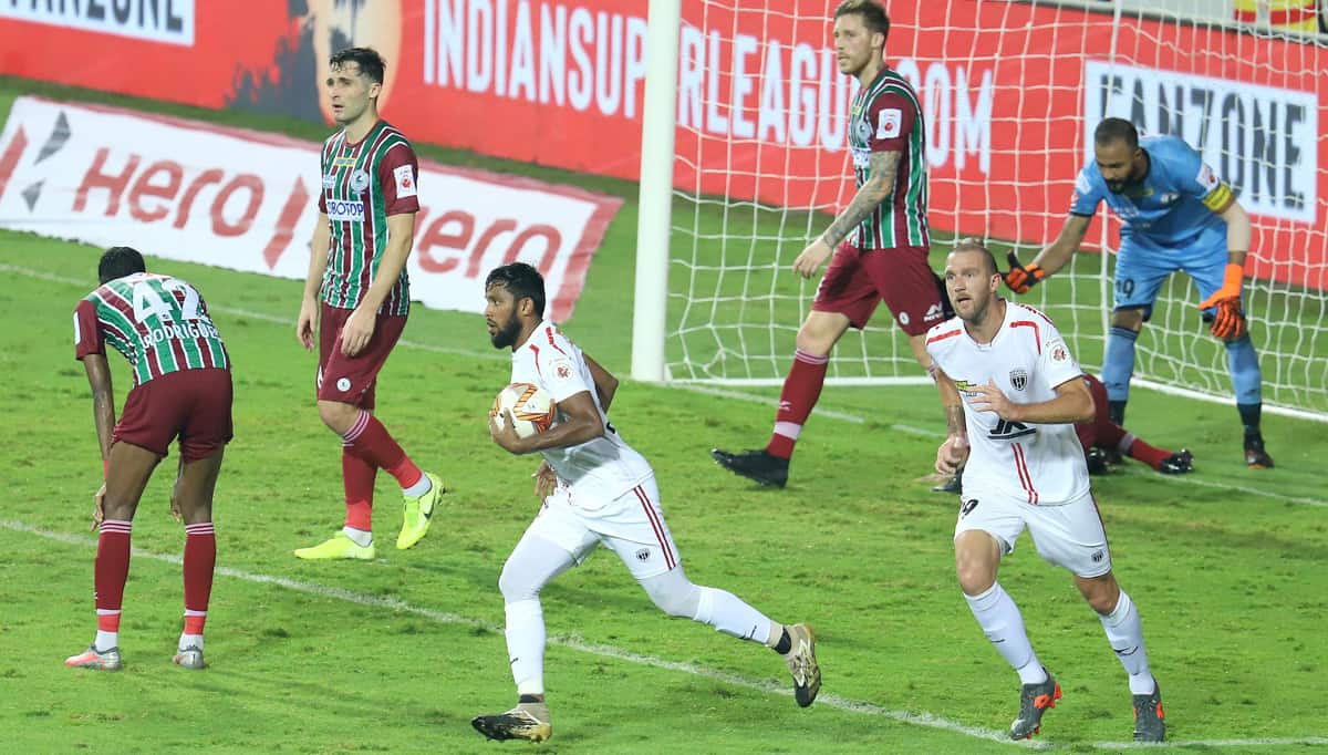 Suhair VP of NorthEast United FC celebrates after scoring a goal | Photo: ISL