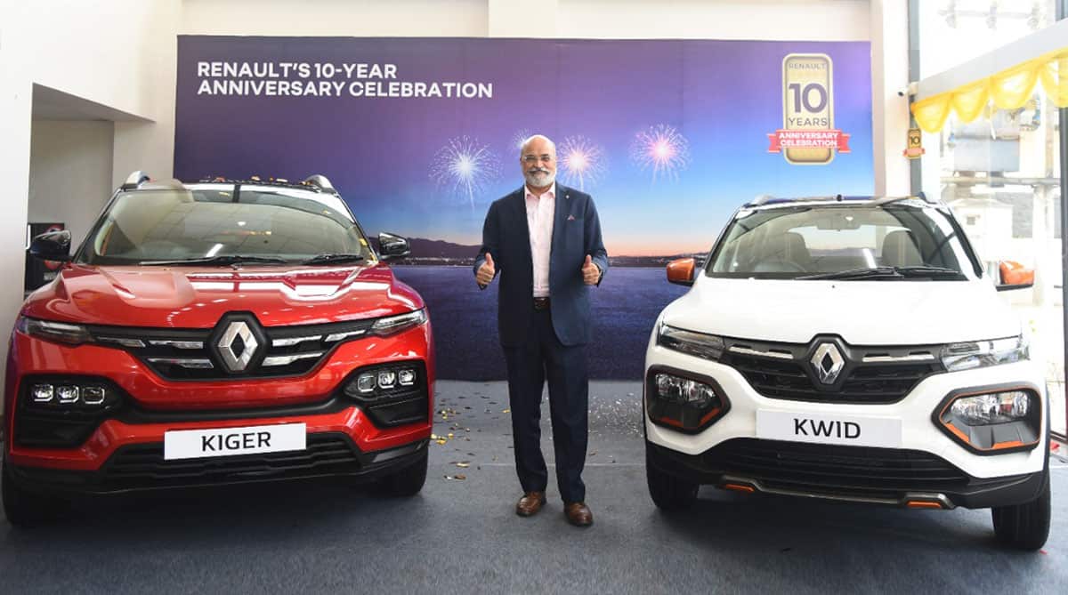 Bhimsen Gulabani, head customer care at Renault India with the new variants of Kwid and Kiger in Guwahati