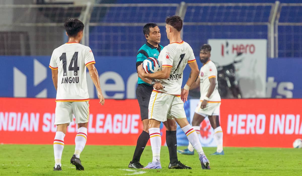 Antonio Perosevic of SC East Bengal reacts during a match against NorthEast United FC