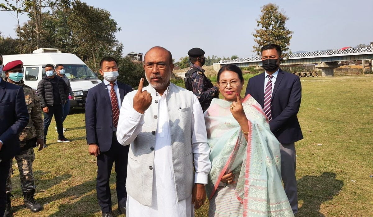 Manipur CM N Biren Singh after casting vote in Imphal East district on February 28