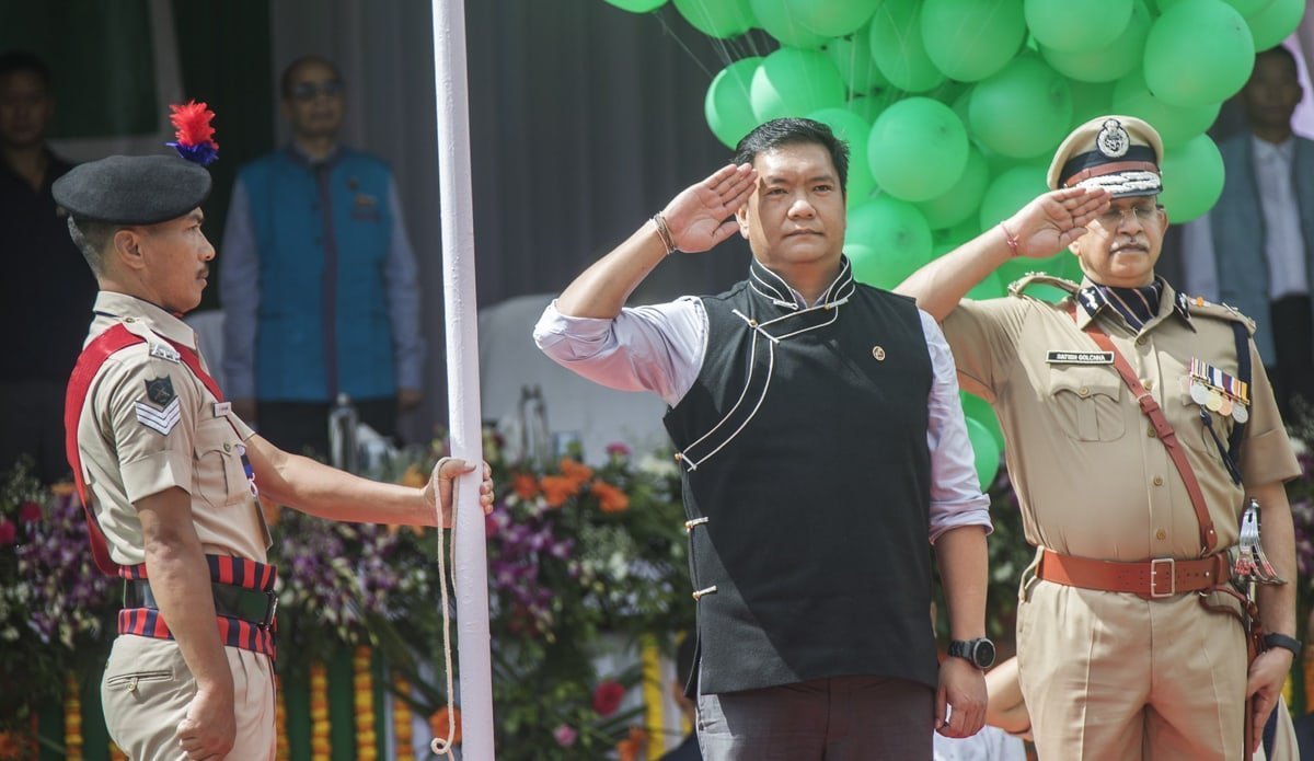 Arunachal Pradesh chief minister Pema Khandu at Independence Day celebrations in Itanagar on August 15