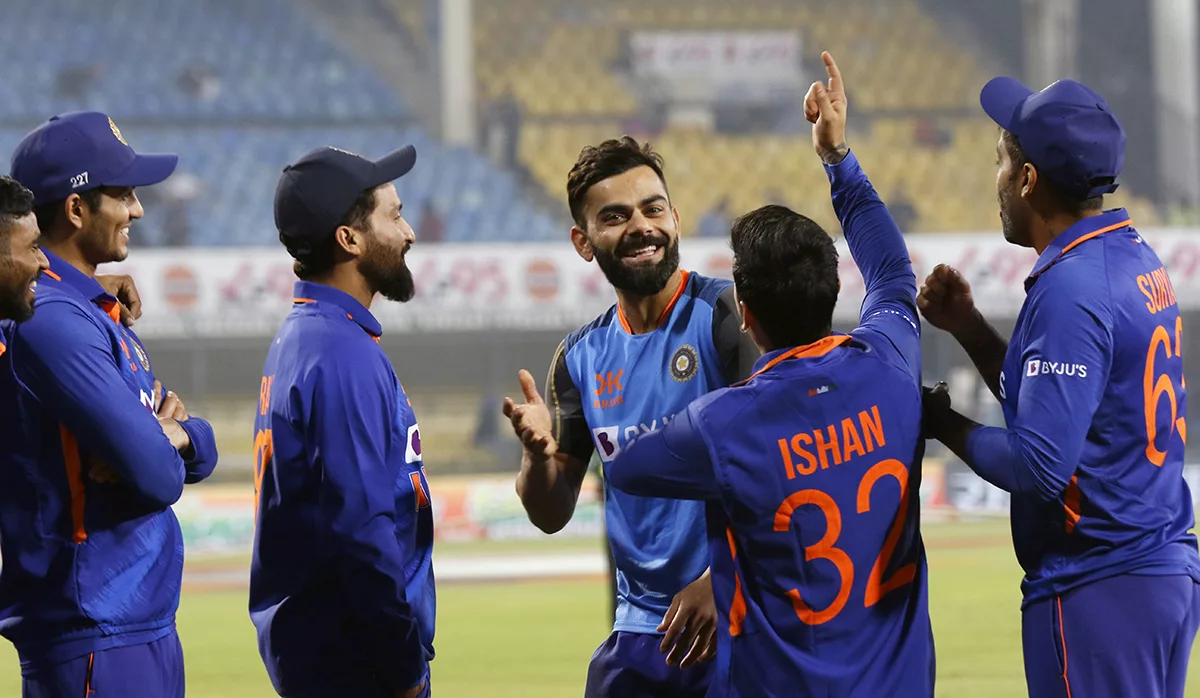 Indian players celebrate after beating New Zealand in the 3rd ODI and winning the series 3-0, at Holkar cricket stadium in Indore on January 24 | ANI Photo
